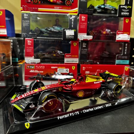 Ferrari F1-75 #16 შარლ ლეკლერი 2022 წლის იმოლას გრან პრი 1:24 მასშტაბი ბურაგო 75 წლის იუბილე